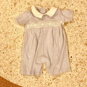 Kissy kissy blue boys outfit with smock detail.